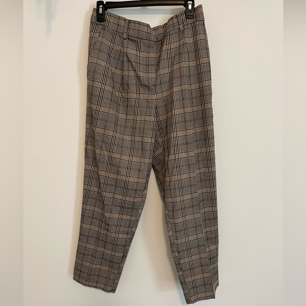 Loft size medium plaid pull on paper bag style pants